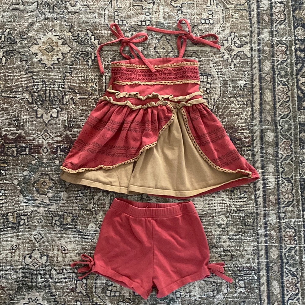 Evie’s backyard Moana dress with matching shorts
